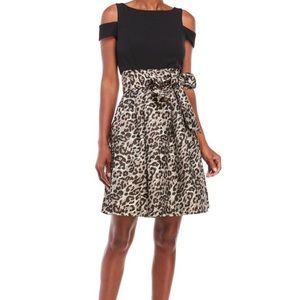 NWT!!! Eliza J Leopard Print Cold Shoulder Dress